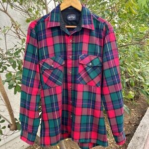 Vintage 1990s Alpine Trail Plaid Quilted Flannel Shirt M Red Green
